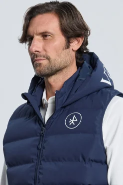 Colete acolchoado com capuz azul marinho