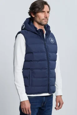Colete acolchoado com capuz azul marinho