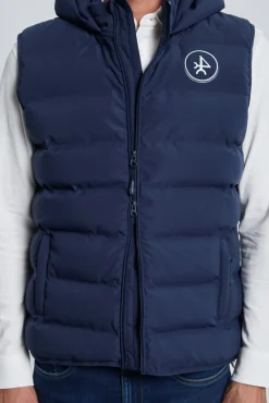 Colete acolchoado com capuz azul marinho