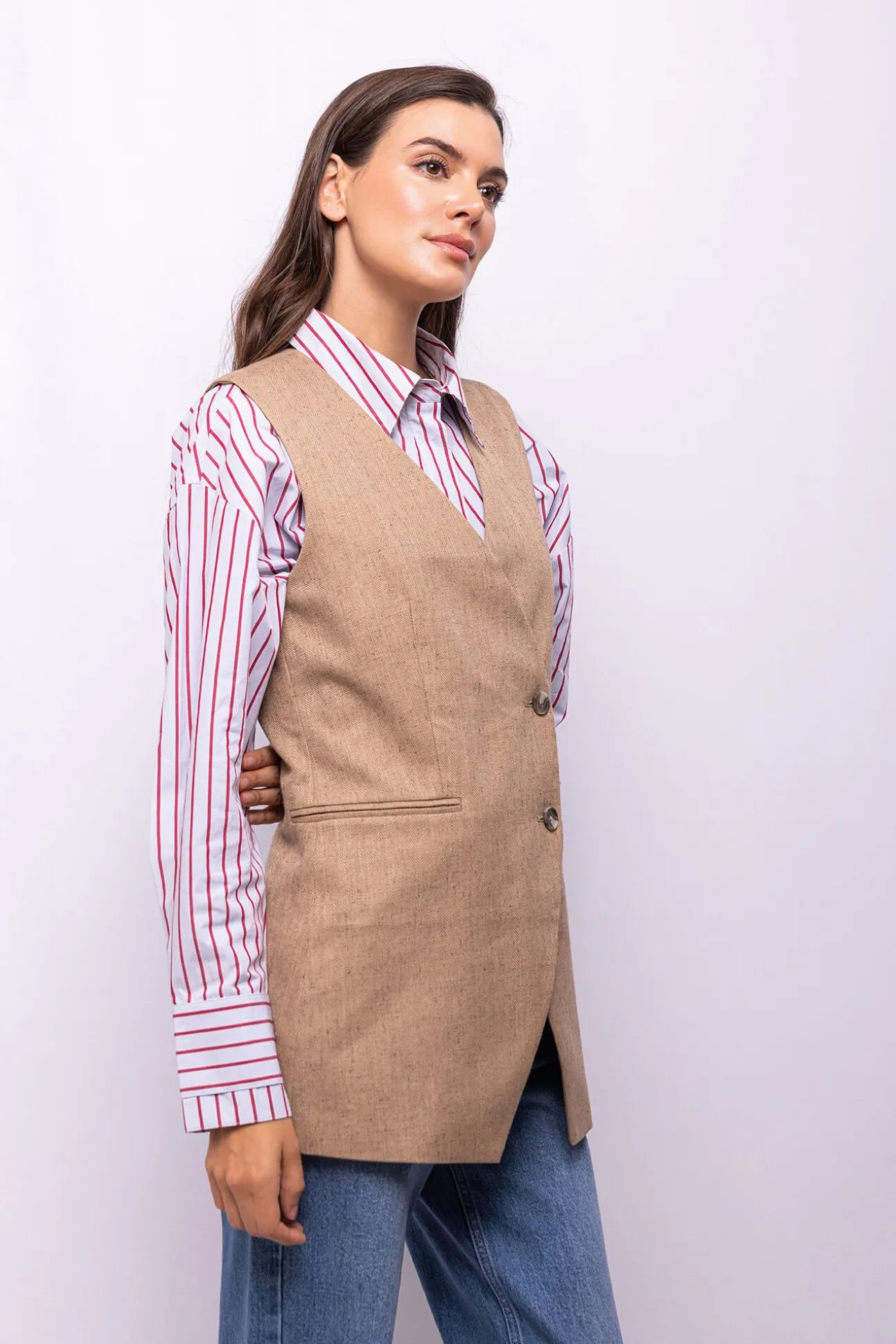 Colete trespassado de tweed