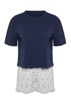 Conjunto de pijama azul marinho com estampado galáctica e calças