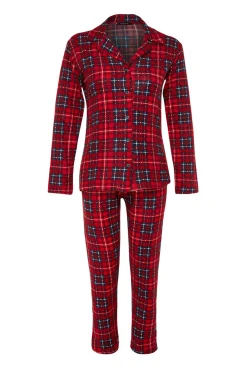 Conjunto de pijama camiseiro xadrez vermelho macio ao toque