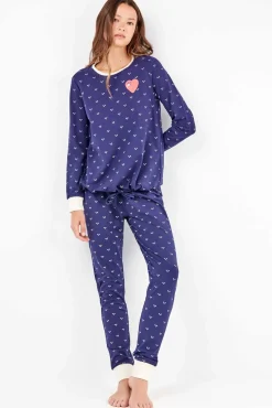 Conjunto de pijama de coração de algodão