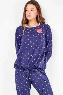 Conjunto de pijama de coração de algodão