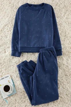 Conjunto de pijama de inverno de bolinhas com bolinhas azuis
