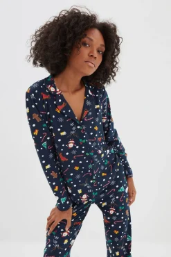 Conjunto de pijama de Natal azul marinho