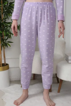 Conjunto de pijama de polar com corações na cor lilás