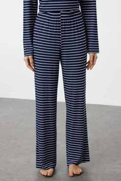 Conjunto de pijama de viscose riscas azul marinho