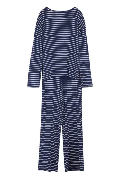 Conjunto de pijama de viscose riscas azul marinho