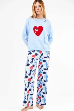 Conjunto de pijama em malha malha com motivos de coração