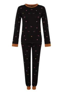 Conjunto de pijama jogger preto com estampado floral