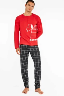 Conjunto de pijama masculino de malha interlock do Snoopy