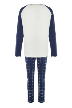 Conjunto de pijama xadrez regular fit azul marinho