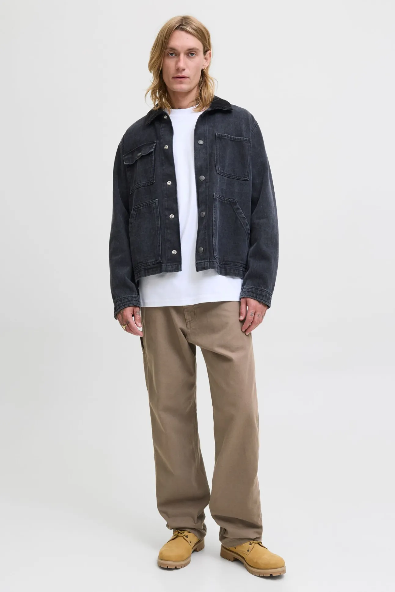 Denim cargo calça