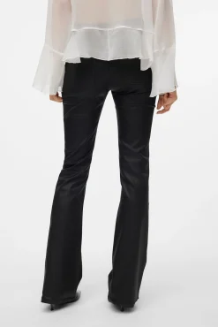 Jeans largos femininos com efeito polipele