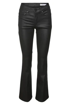 Jeans largos femininos com efeito polipele