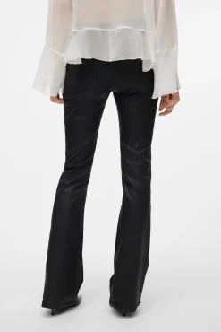 Jeans largos femininos com efeito polipele