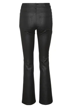 Jeans largos femininos com efeito polipele