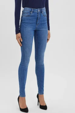 Jeans skinny de mulher com cintura alta