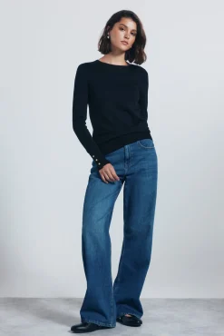 Jersey fino com botões e punhos