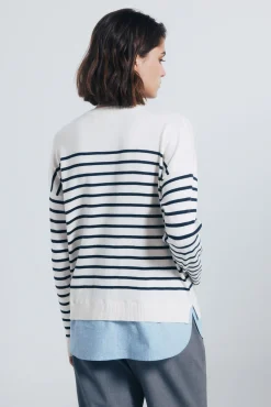 Jersey riscas combinado com bordado