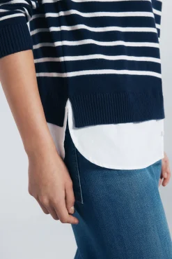 Jersey riscas combinado com bordado