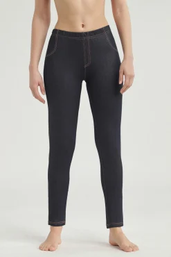 Leggings longas com efeito denim feminino