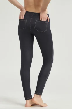 Leggings longas com efeito denim feminino