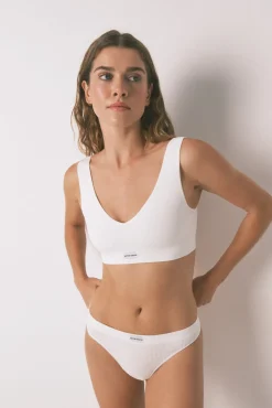 LOVELY top branco canelado sem costura