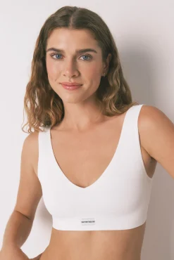 LOVELY top branco canelado sem costura