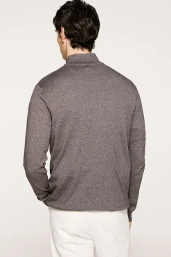Malha 100% camisola com meia fecho-éclair .