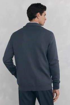 malha de malha de algodão com gola polo e botões