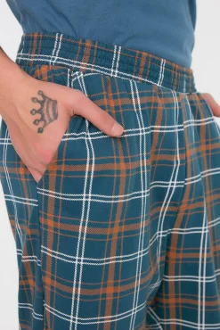 Malha de pijama de malha xadrez azul marinho com corte regular