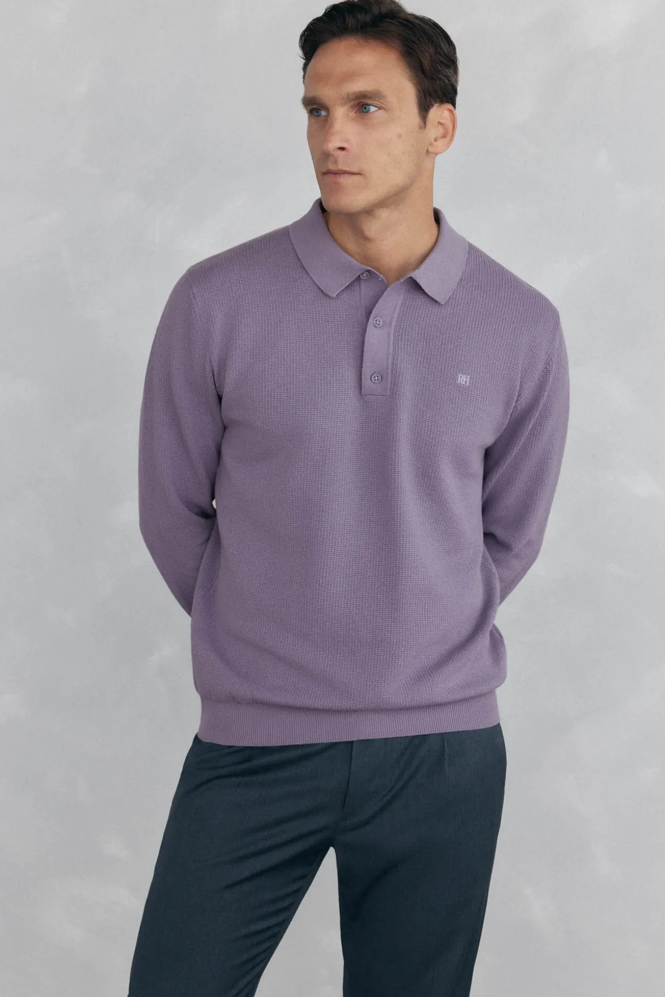 malha estruturado de malha fina com gola polo