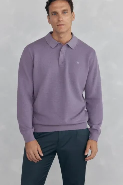 malha estruturado de malha fina com gola polo