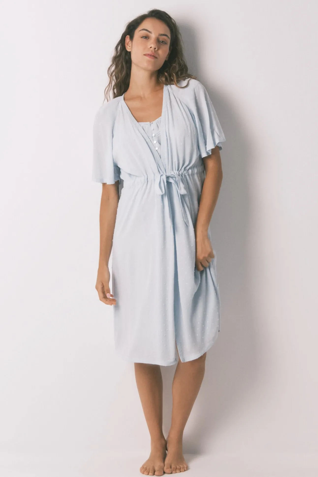 Manga robe "maternity " com mangas curtas e viscose verde