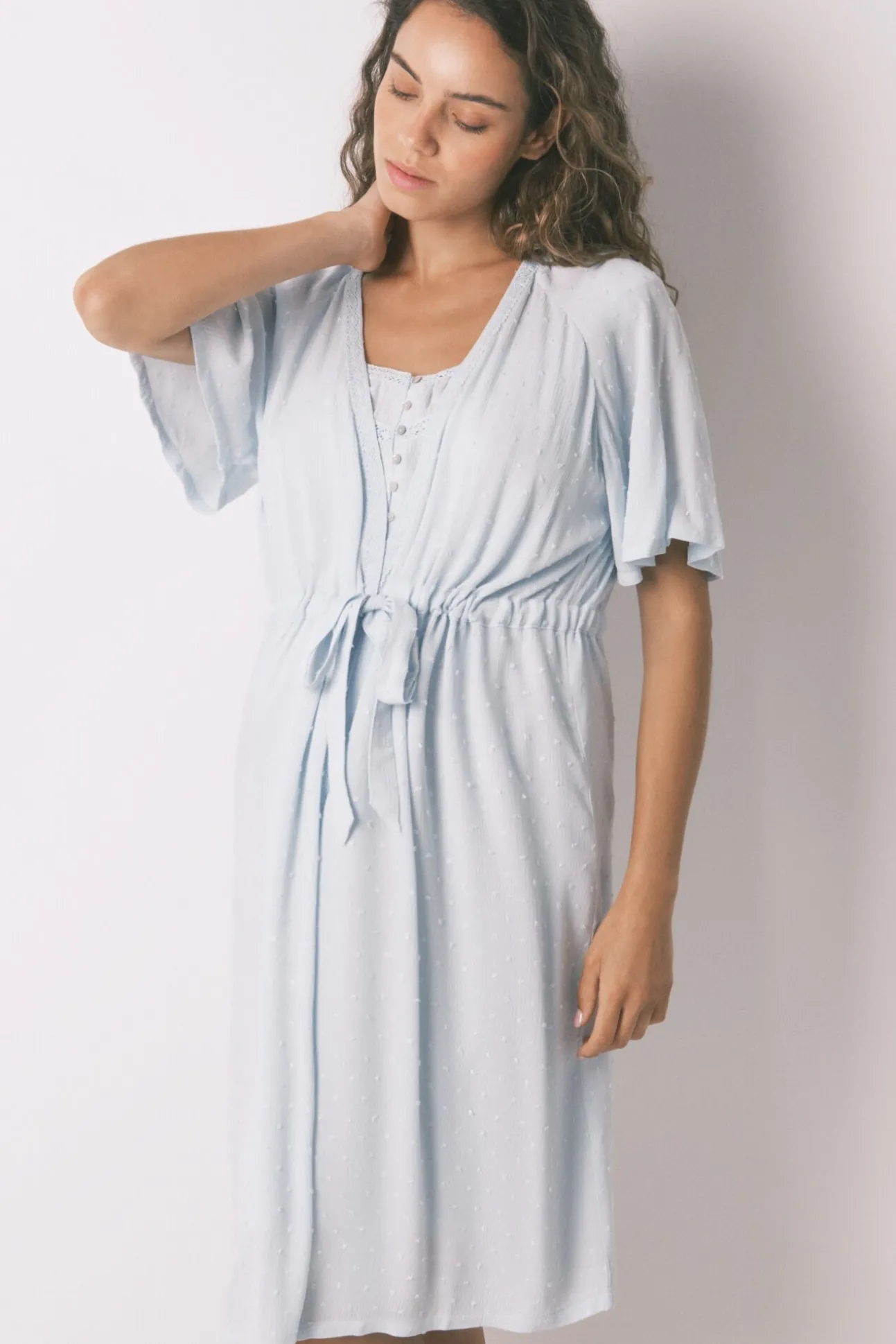 Manga robe "maternity " com mangas curtas e viscose verde