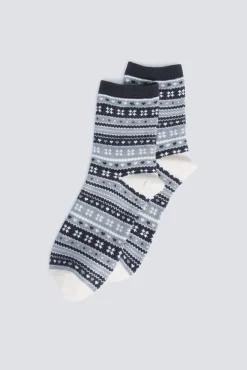 Meia longa jacquard com bordas