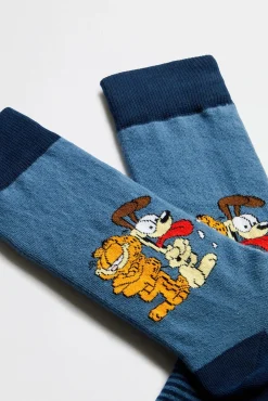 Meias altas Garfield Besocks em algodão orgânico na cor azul