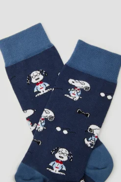 Meias altas Snoopy Besocks azuis de algodão orgânico