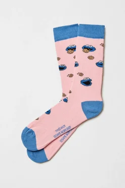 Meias Besocks rosa de algodão orgânico até o meias da Vila Sésamo