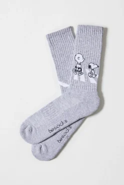 Meias esportivas Besocks Snoopy cinza de algodão orgânico
