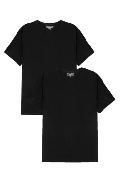 Pack de 2 t-shirts elásticas pretas com gola em bico