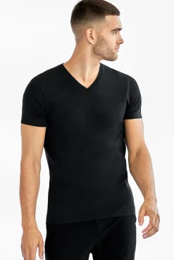 Pack de 2 t-shirts elásticas pretas com gola em bico