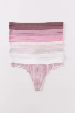 Pacote com 7 tangas de algodão estampado rosa