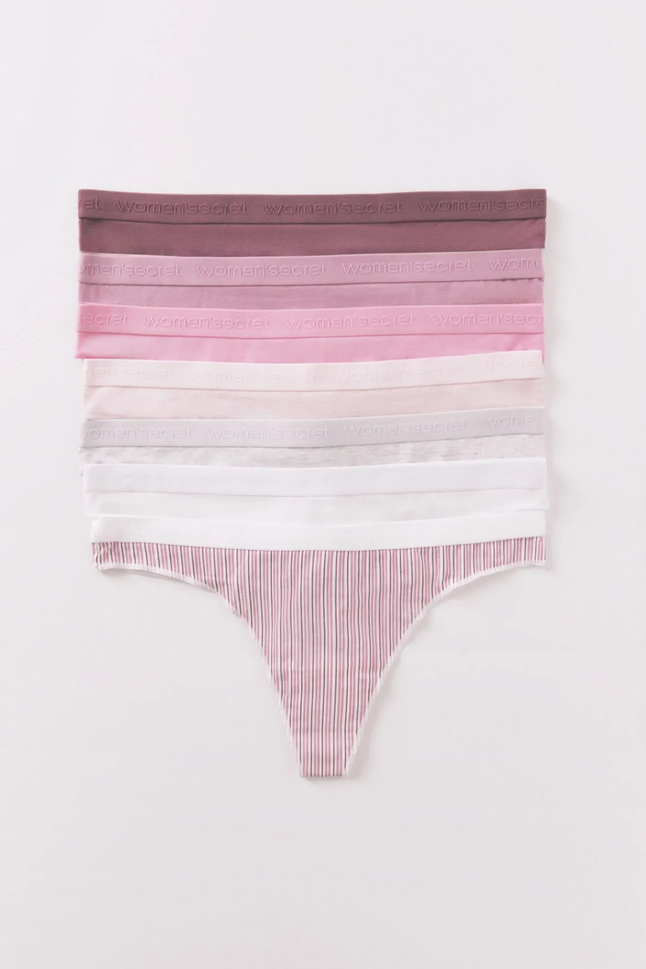 Pacote com 7 tangas de algodão estampado rosa