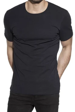 Pacote de 2 camisetas elásticas de gola caixa em algodão orgânico azul marinho