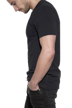 Pacote de 2 camisetas elásticas de gola caixa em algodão orgânico azul marinho