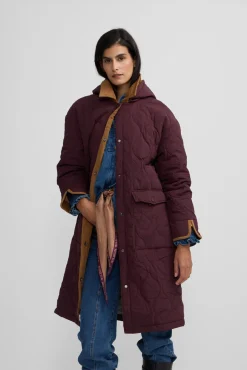 Parka longa acolchoada com detalhes de veludo cotelê