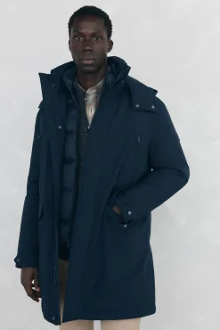 Parka longa com capuz e vista